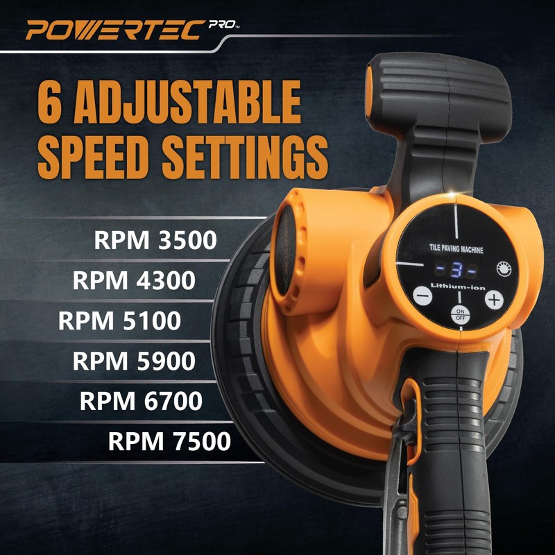 POWERTEC PRO TLV1801 Cordless Tile Vibration Leveling Machine with 6.7"