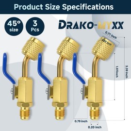 3Pcs A2L R-32 R-454B Ball Valve Adapter, 1/4" Left-Hand Female to 1/4" Right-Hand Male Flare Fittings, for R-32/R-454B A2L Refrigerant LH Tanks and RH Service Hose, Brass HVAC Charging Adapter