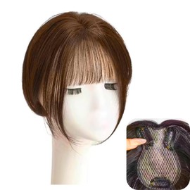 RUNRAYAY Real Human Hair Topper, 360° 3D Coverage Human Hair Topper for Women with Thin Hair Loss with French Bangs, Light Brown Style 2