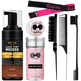 Lace Tint Hair Mousse, 3.4fl oz Lace Tint Mousse for Women Wigs Lace Wigs Toupees Hairpieces Natural Finishing Lace Color, Lace Tint for Wig Melts Lace Foam Tint with Hair Wax Stick(Dark Brown)