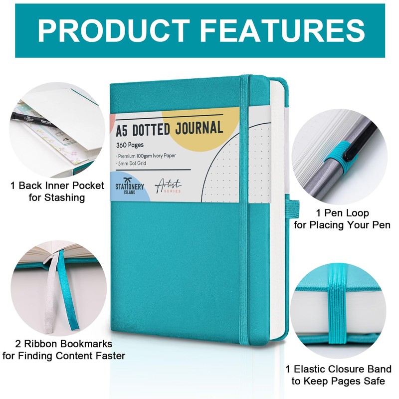 STATIONERY ISLAND Bullet Dotted Journal A5, Thick Notebook 100gsm Paper