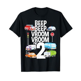 Beep Vroom I'm 2 Trucks Cars Theme Birthday Gift 2 Yrs Old T-Shirt