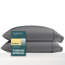 THREAD SPREAD Cooling 100% Tencel Lyocell King Pillowcase Set - Dark Grey, 2 Piece