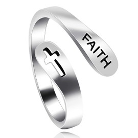 Uloveido Adjustable 925 Sterling Silver Hollow Cross Faith Ring for, Christian Finger Open Rings, Religion Jewelry Y531 (Platinum)