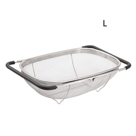 Stainless Steel Colander Strainer, Collapsible Colander with Expandable Rubber Handles, Rectangular Sieve Fine Mesh Kitchen Strainers (SIZE:L)