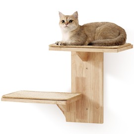 FUKUMARU Cat Wall Shelves, 2 Platform Kitten Wall Furniture, Tree Shape Wall-Mounted Floating Shelf with Sisal Mat, Solid Rubber Wood Cats Perch for 16 Inch Drywall, Suitable for Climb, Play, Nap