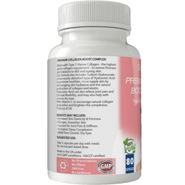 Simply Pure Simply Pure Premium Collagen Boost Complex for Skin & Joint Health | Type 1 Marine Collagen with Hyaluronic Acid & Vitamin C | 600mg Capsules x 80 | GM Free | Gluten Free