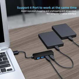 4 Port USB Hub 3.0 Ultra Slim USB Splitter Multi USB Port Adapter USB Splitter USB Extender Lead Adapter for Macbook Mac iMac Laptop PC USB Flash Drives Mobile