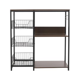 GDAE10 Modern 6-Tier Kitchen Storage Shelf,with Mesh Baskets & S-Hooks, Heavy Duty 66lbs Capacity,Kitchen Organizer Rack for Microwave, Spices, Fruits,80x30x80cm (Brown)