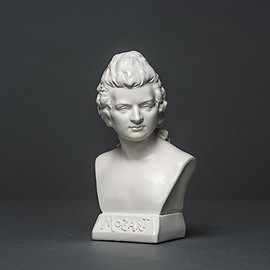 Wolfgang Amadeus Mozart Sculpture Made of High-Quality Zellan, Handmade, Made in Germany, Bust in White, 12 cm