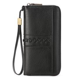 GOIACII Women's Large Vintage Leather Wallet RFID Protection Purse Women with 12 Card Slots, black