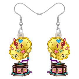 DOWAY Cute Cassette Tape Earrings Dangle Acrylic Retro Tape Vintage Jewelry Gifts Funny 70s 80s Party Accessories Charms for Women Girls (Vintage Record Player)