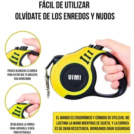 Vimi Correa Retractil De 3 Metros para Mascotas Perros pequeños Y Gatos (Amarillo)