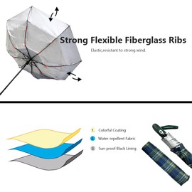 8-Rib Three-Fold Automatic Silver Umbrella, Sun and Rain Dual-Use - Plaid Pattern (Green)