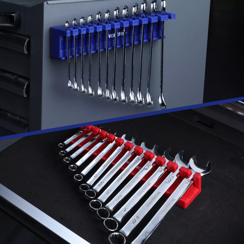 WORKPRO 2-Piece Magnetic Wrench Organizer Wrench Rack Tool Trays SAE&Metric