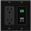 RiteAV 15A Power Outlet 1 Port CAT6-SHIELDED 1 SC-APC-Simplex Jack Decorative Wall Plate [Black]