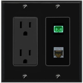 RiteAV 15A Power Outlet 1 Port CAT6-SHIELDED 1 SC-APC-Simplex Jack Decorative Wall Plate [Black]