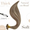 LaaVoo Real Hair Bonded Extensions, Keratin, Brown, Highlighted, 1 g/Strand,