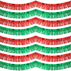 KAHEIGN 8 Pieces Christmas Tinsel Garland, 30 cm x 3 m, Red Green Christmas Garland, Glitter Metallic Christmas Tree, Tinsel Garland, Christmas Tree Decoration, Tinsel Fir Garland for Christmas