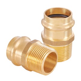 HeSun 2-Pack Brass Press Fitting Adapter,1" Press X 1" Male NPT Adapter, LF Brass