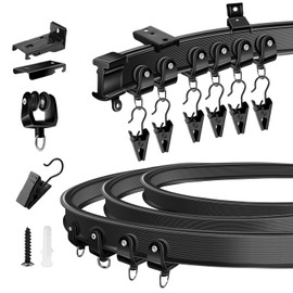 KOLAKO Ceiling Curtain Track, Flexible Bendable Curtain Track Wall or Ceiling Mount, Black 8.2Ft Curved Curtain Tracks System Sliding RV Shower Curtain Rail Track with Clips, Room Divider