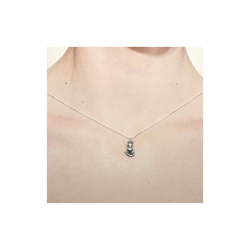 Sterling Silver Fox Charm Necklace, 18"