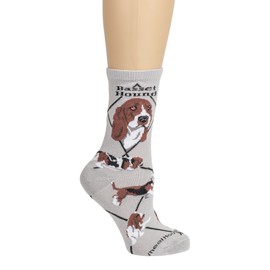 Basset Hound Dog Gray Cotton Ladies Socks, Adults 9-11
