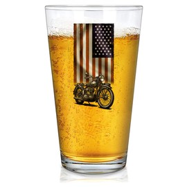 Motorcycle American Flag Beer Glass Motorcycle Gifts For Dad Husband Brother Boyfriend Rider Biker Motorcyclist US Flag Patriotic Pint Glasses Clear Drinking Glass 16 oz