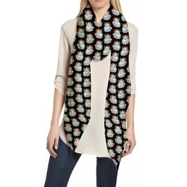 Lina & Lily Christmas Holiday Print Women's Scarf Shawl Wrap Lightweight (Black, Xmas Santa Claus Holly Leaf)