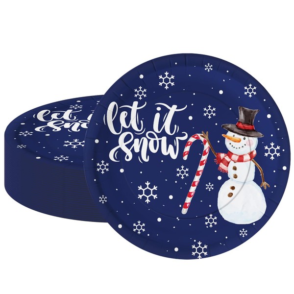 LeZakaa 25Pcs Christmas Paper Plates - Let It Snow Lettering