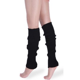 *daisysboutique* Retro Women 80s Adult Ribbed Knitted Leg Warmers Crochet Long Boot Socks for Party Dance Sports Yoga (One Size, Black)