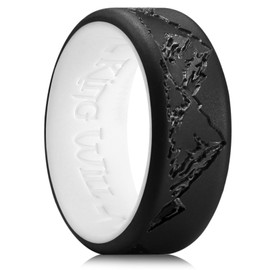 King Will Silicone Rings For Men, Black & White Rubber Wedding Bands with Unique Mountain Peak Design, 8mm Wide 2.2mm Thick, Comfort Fit Size 10