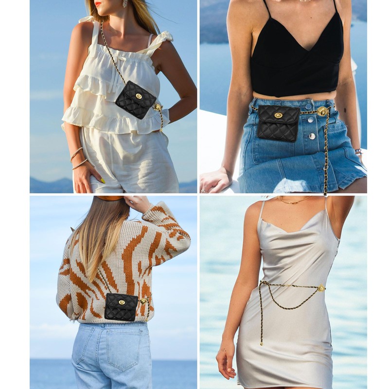 Long Keeper Leather Waist Bag - Women Mini Chain Belt