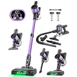 VICEASE Vacuum Cleaner Pro, 350W 33Kpa, 3 Modes Suction, Anti-Tangle Brush & Green LED, 10-in-1 Cordless Vacuum for Hard Floor/Carpet/Pet Hair/Car Cleaning Tools carpet cleaner - Color: Pink Elegance