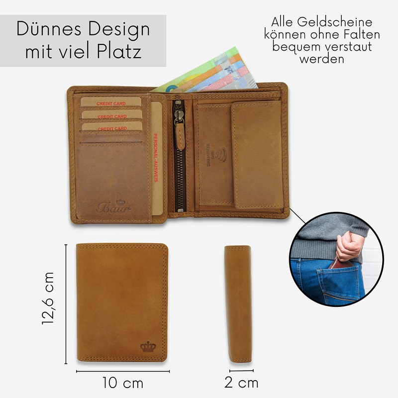 Baur Men's Genuine Leather Wallet with RFID Protection Large Wallet