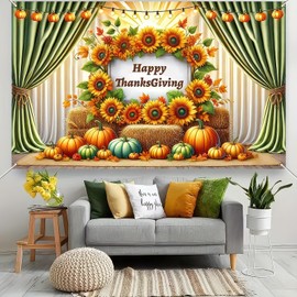 HOMETITUTE Happy Thanksgiving Backdrop Banner 71x43 Inchs Thanksgiving Fall Outdoor Decorations Banner Sunflower Pumpkins Theme Backdrop Party Supplies Yard Decor