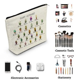 YULUENZE Gardener Gift Funny Plant Alphabet Canvas Makeup Bag Botany Organizer Accessories Zipper Pouch Birthday Gift for Botanists Gardener Women Friends