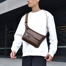 A-QMZL Leather Shoulder Bag Men Crossbody Vintage Shoulder Bag Crossbody Business School Bag Handbags for Travel Hiking Work, dark brown, Retro