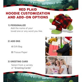 DolliBu Soft Sea Turtle Stuffed Animal with Plaid Red Hoodie Sweater and Personalization - Sea Turtle Plush Lumberjack Stuffed Toy with Plaid Jacket Dress Up for Christmas, Holiday, Winter - 6 Inches