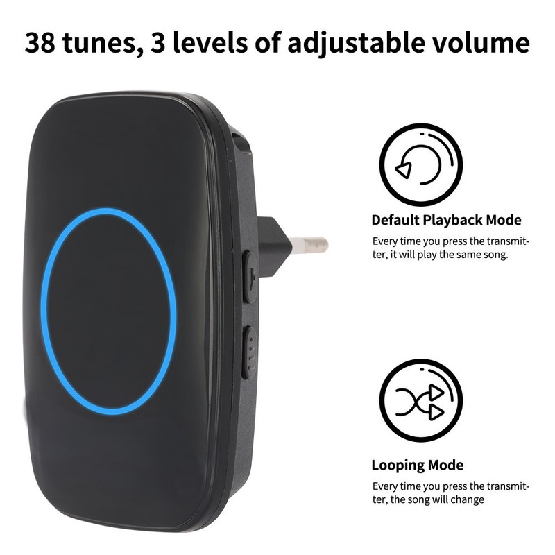 Wireless Music LED Doorbell Outdoor Transmitter Indoor Receiver 300m Remote