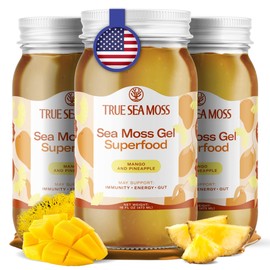 TrueSeaMoss Wildcrafted Irish Sea Moss Gel - Made with Dried Seaweed & Fresh Sea Vegetables, Seamoss, Antioxidant Supports Digestion - Made in USA (Mango/Pineapple, Pack of 3)