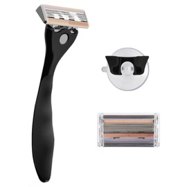 FFS Beauty Women’s Razor Kit - Premium Onyx Handle, 2 Sharp and Durable 6-Blade Vegan Razor Cartridges & Matching Shower Holder