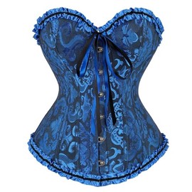 Vrapo Korsett Damen - Bustier Corset Top für Frauen - Vollbrust Corsage Schnürkorsett Taillenformer Dessous - Schwarz Blau - Größe M