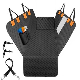 ZRRAJOY Dog Car Seat Cover for Back Seat, Waterproof Car Seat Protector for Dogs with Side Flaps, Scratchproof Dog Backseat Cover, Dog Hammock with Nonslip Bottom for Cars/Trucks/SUV,Black