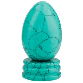 KYEYGWO Polished Green Howlite Turquoise Crystal Egg with Stone Stand, Oval Ball Gemstone for Reiki Healing and Decoration