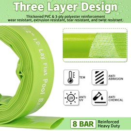 Boltigen 1-1/2'' Pool Backwash Hose, 50 Feet Heavy Duty PVC Pool Drain Hose with Clamps, Lay Flat Water Discharge Filter Pump Hose for Swimming pools, High Pressure Pool Pump Hose