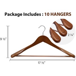 StorageWorks Wooden Hangers 10 Pack, Extra Wide Shoulder Wood Coat Hanger for Coats, Shirts, Jackets, Pants, Suits, Light Walnut Color