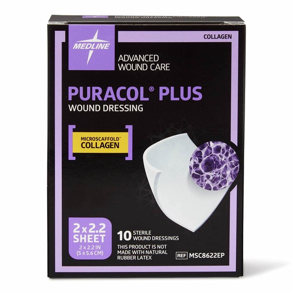Medline Puracol Plus Collagen Dressings, 2 x 2 (Pack of 10)