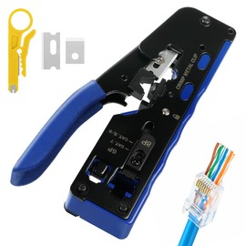 vsshe RJ45 Crimp Tool for Cat5 Cat5e Cat6 Cat6a Cat7 Network Connectors RJ45 Crimp Network Plug and 6P RJ11 Phone Jack All-in-One Tool Cuts, Support Cuts, Strips