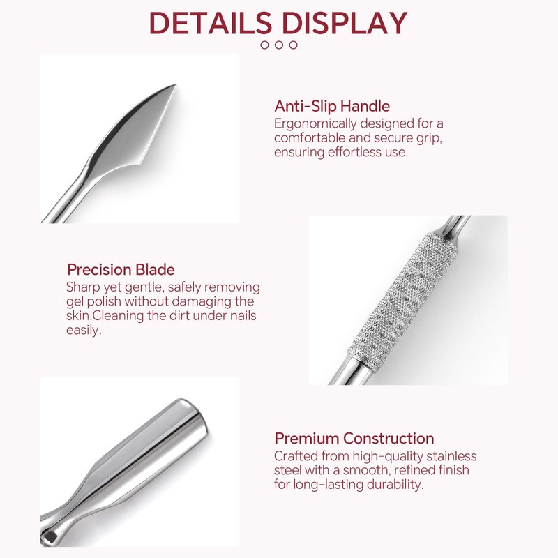 KADS Upgraded Dual-Ended Stainless Steel Nail Cuticle Pusher and Cleaner
